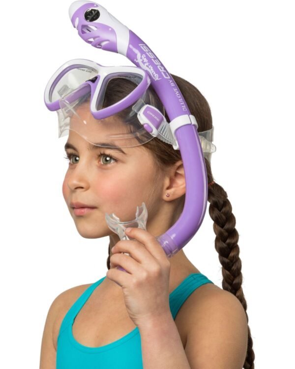 Combo Cressi Pegaso & Iguana Dry: Máscara y Snorkel Infantil Ligero (Morado/Blanco) - Image 3